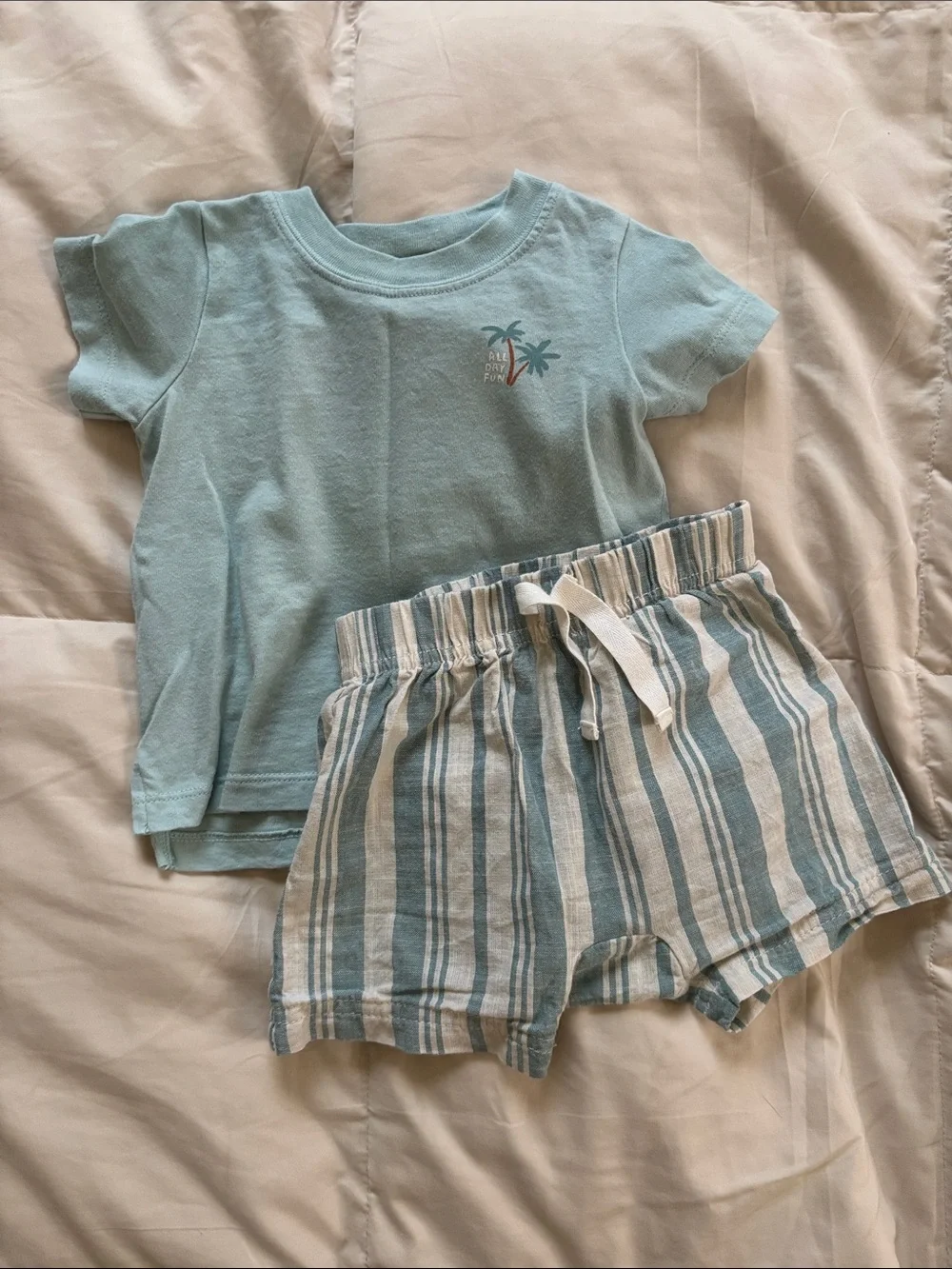 Carter's Outfit 9M Surfs Up Palm T Shirt Blue White Striped Shorts Outfit Set